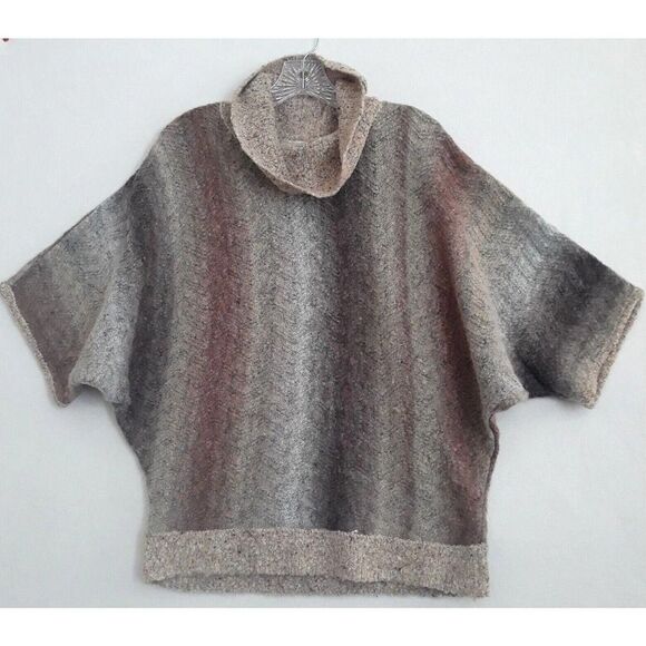 Dressbarn Cowl Neck Sweater Woman Petite Large Gray Brown Short Sleeve - Picture 2 of 9